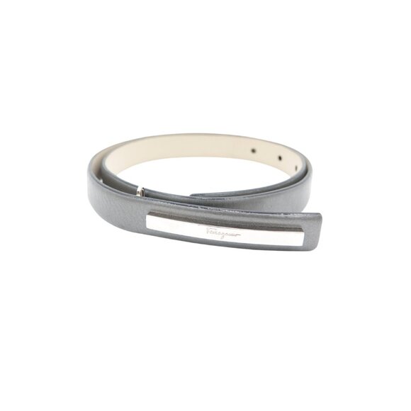 Salvatore Ferragamo Pewter Leather Thin Belt with Silver Logo Plate main image 6